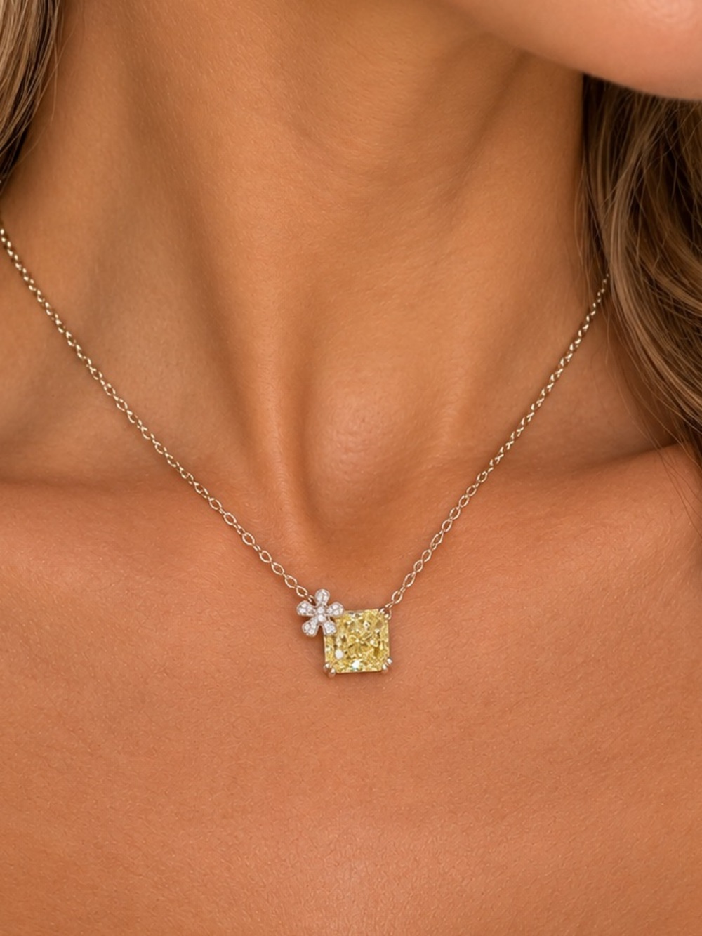 Natural 2.0 ct Zircon 18k Plated Pendant Necklace with Floral Accent -